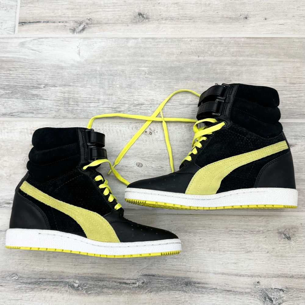 Puma Black Yellow Contact Sky High Top Lace Up Wedge Sneakers - Picture 9 of 9